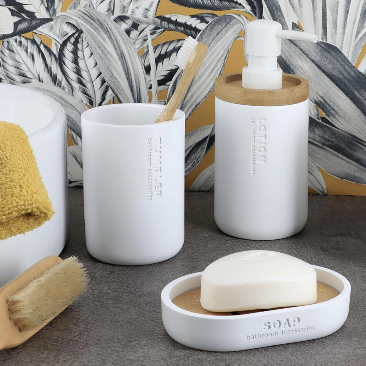 Accessoire Salle De Bain|TENDANCE Set d'accessoires salle de bain Purebamboo Blanc