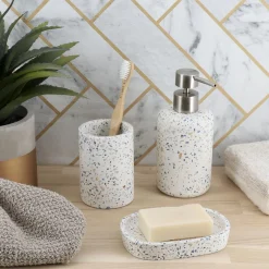 Accessoire Salle De Bain|TENDANCE Set d'accessoires salle de bain ciment Terrazzo Blanc