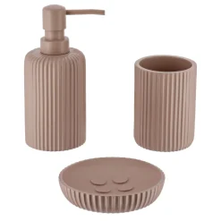 Accessoire Salle De Bain|TENDANCE Set d'accessoires salle de bain résine Strié Cappuccino Marron