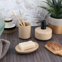 Accessoire Salle De Bain|TENDANCE Set d'accessoires salle de bain grès laqué Season color Beige