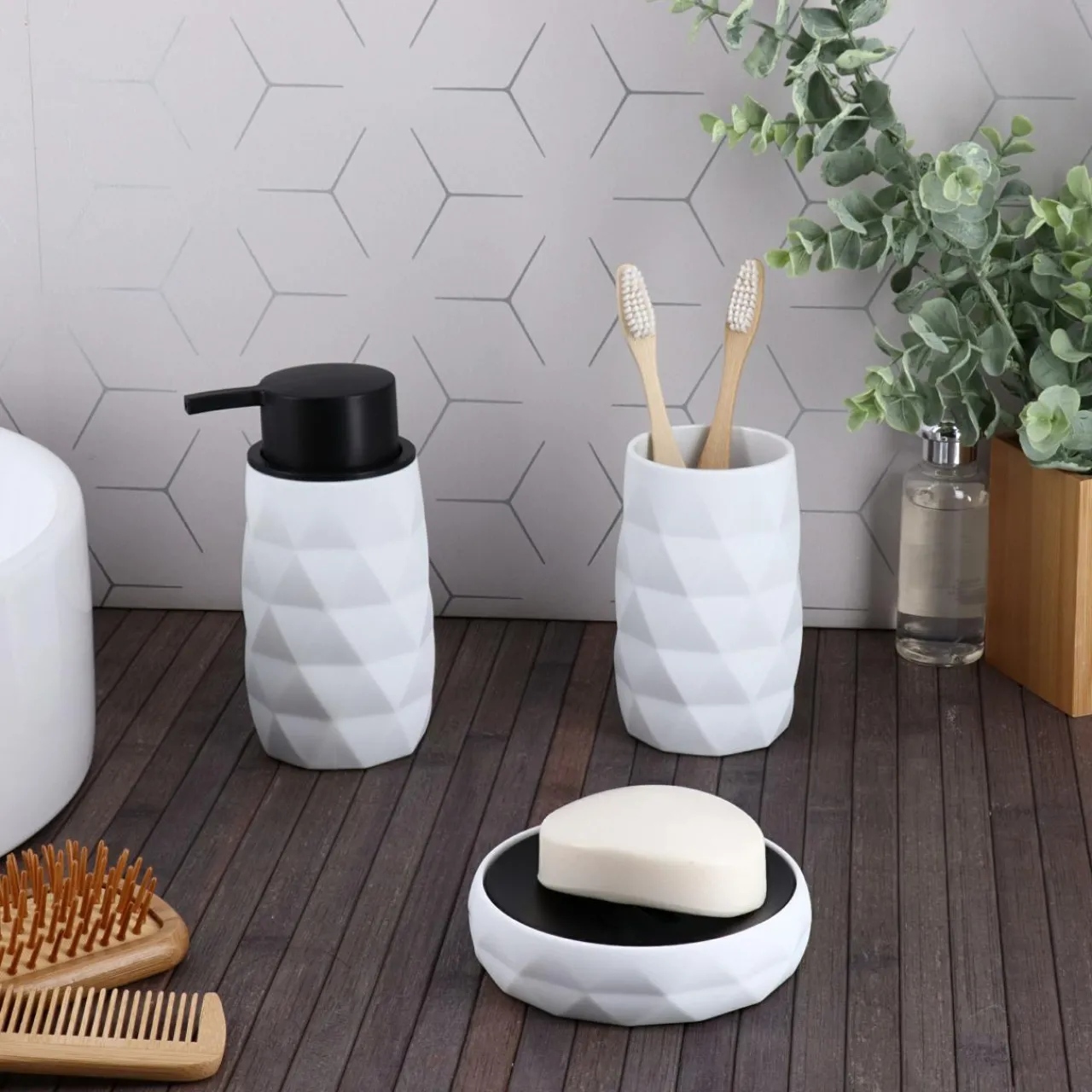 Accessoire Salle De Bain|TENDANCE Set d'accessoires salle de bain Rubby Blanc