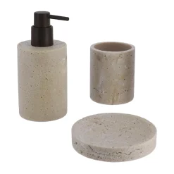 Accessoire Salle De Bain|TENDANCE Set d'accessoires salle de bain Travertin Naturel Beige