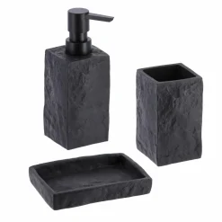 Accessoire Salle De Bain|TENDANCE Set d'accessoires salle de bain Effet Pierre Noir