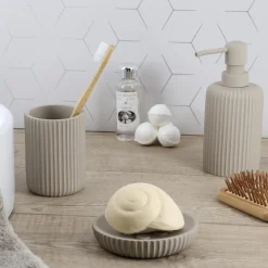 Accessoire Salle De Bain|TENDANCE Set d'accessoires salle de bain résine Strié Taupe