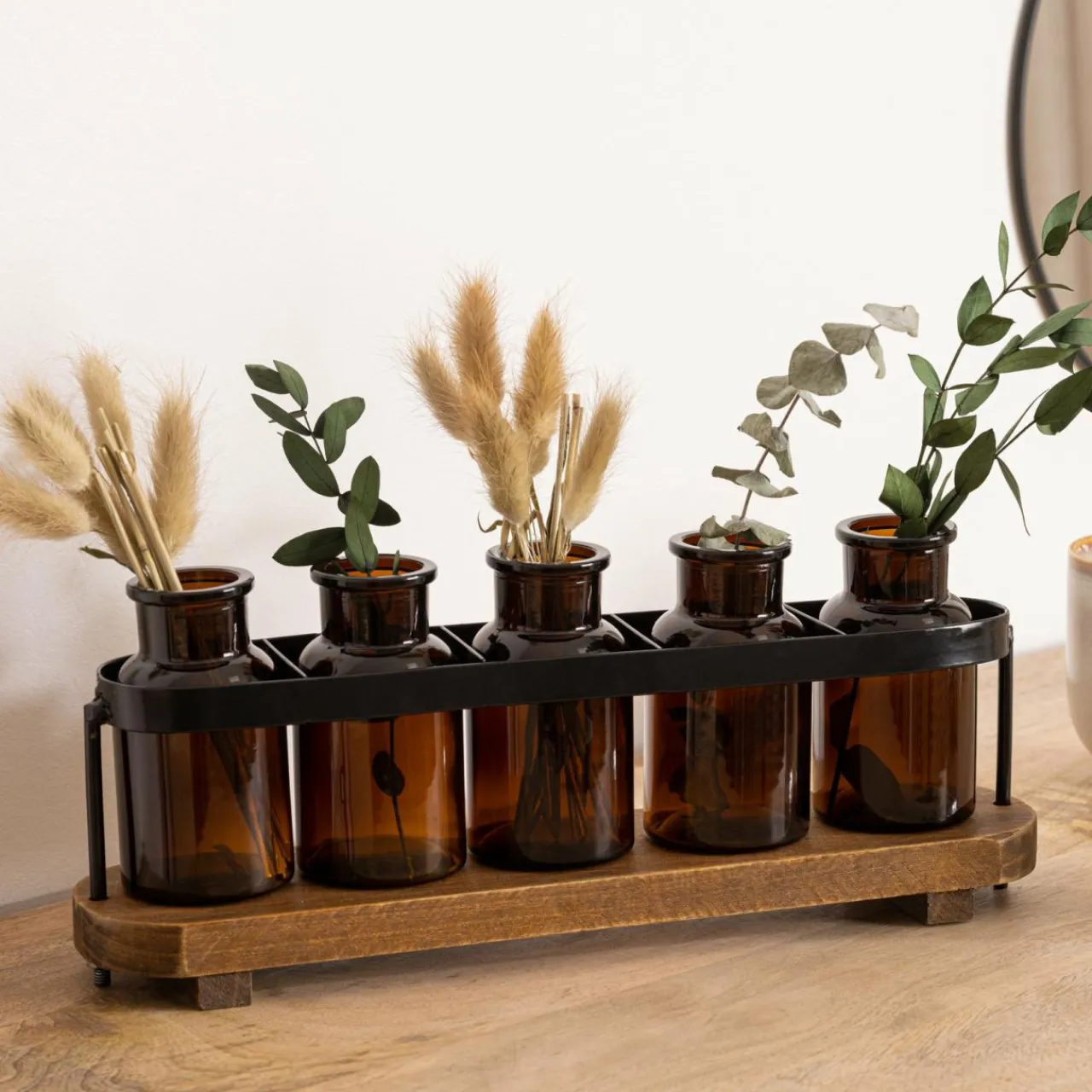 Vase|Vase|ATMOSPHERA Soliflores bois et métal Sophie Noir