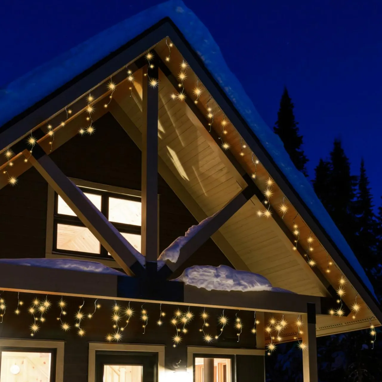 Guirlande Lumineuse|EMINZA Stalactite lumineuse 20 m 490 LED câble noir Stars Blanc chaud doré Blanc chaud doré - câble noir