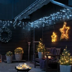 Guirlande Lumineuse|KAEMINGK Stalactite lumineuse 11 m 259 LED câble noir Stars Blanc froid Blanc Froid - câble noir