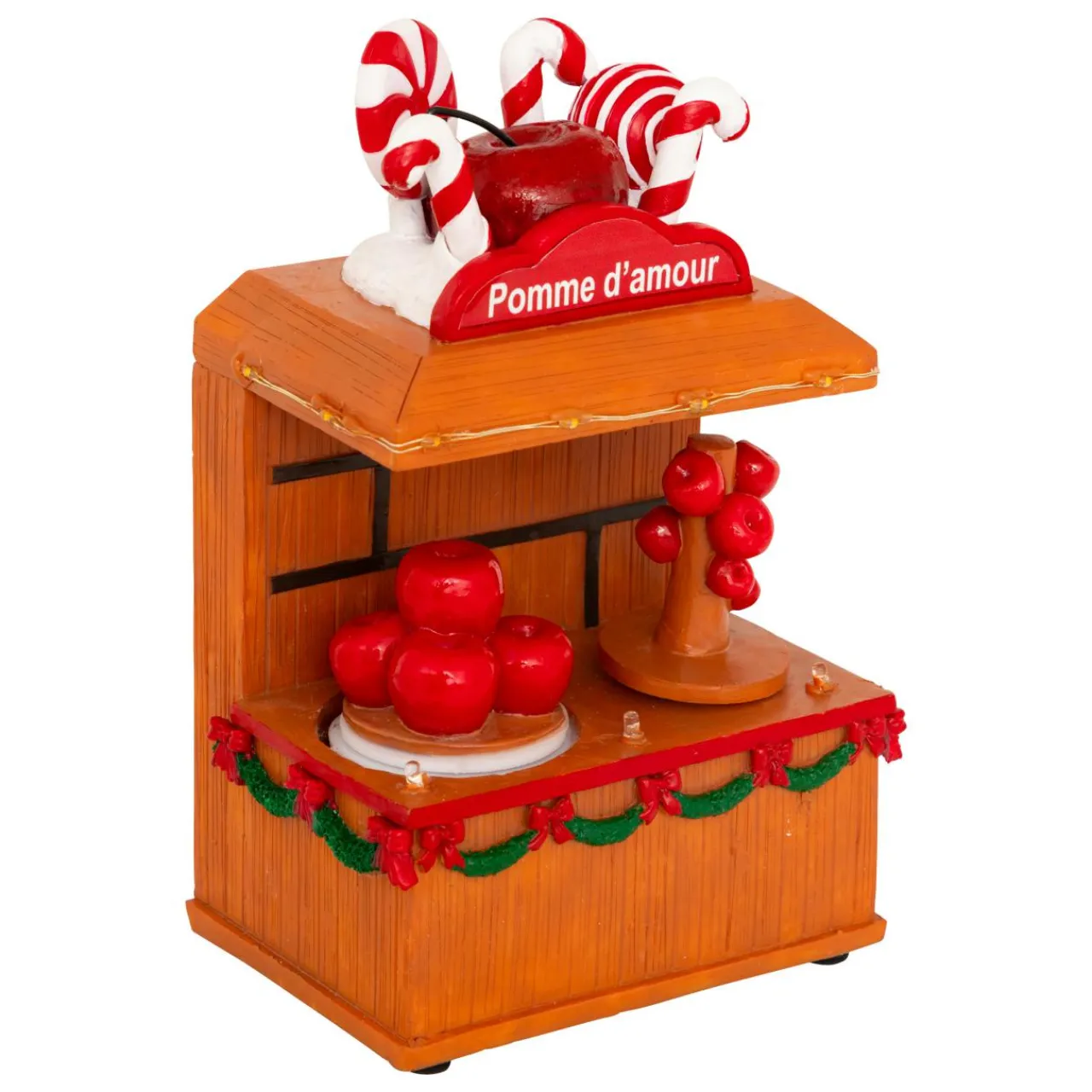 Village De Noël Lumineux|JJA Stand lumineux et animé à piles (H11 cm) Pomme d'amour Multicolore