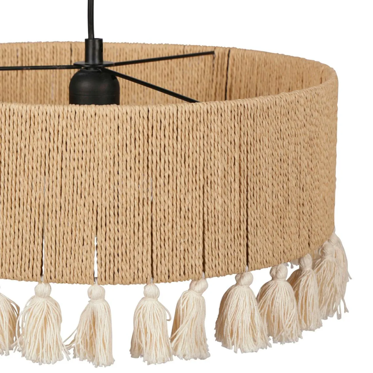 Lampe Suspension|OSTARIA Suspension cercle à pompons et corde (D35 cm) Airo Naturel