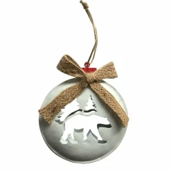 Décoration De Sapin|Feeric Lights & Christmas Suspension de fête (H12 cm) Rond Ours blanc et noeud en jute Argent