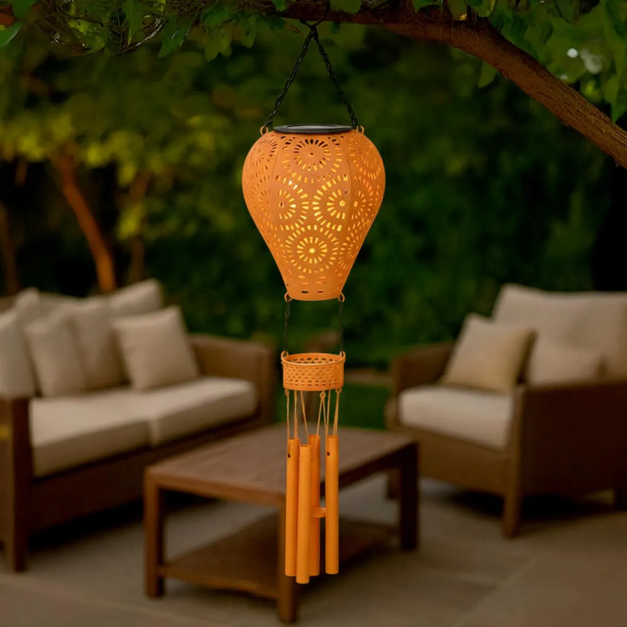 Luminaire Jardin|Eclairage Extérieur|KAEMINGK Suspension de jardin solaire LED (H56 cm) Montgolfière Orange