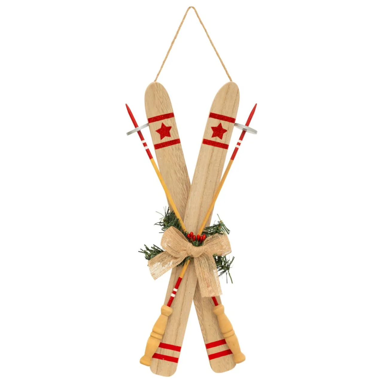 Déco Et Objet De Noël|JJA Suspension de Noël en bois (H45 cm) Paire de ski Naturel