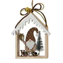 Décoration De Sapin|KAEMINGK Suspension de Noël en bois (H11 cm) Maison du Père Noël Marron