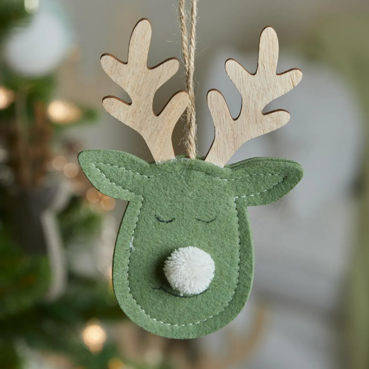 Décoration De Sapin|KAEMINGK Suspension de Noël en bois (H15 cm) Cerf majesté des bois Vert