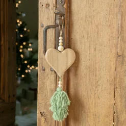 Décoration De Sapin|KAEMINGK Suspension de Noël en bois (H25 cm) Coeur en bois matcha Vert