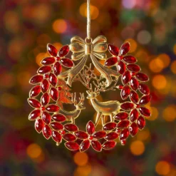 Décoration De Sapin|KAEMINGK Suspension de Noël en métal (D9 cm) Couronne et strass et doré Rouge