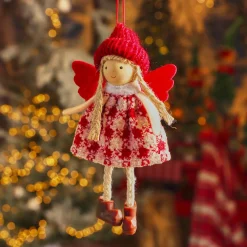 Décoration De Sapin|KAEMINGK Suspension de Noël (H13 cm) Ange Isy Rouge