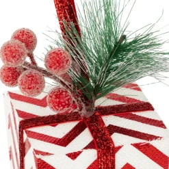 Décoration De Sapin|FEERIC LIGHTS Suspension de Noël (H12 cm) Cadeau rayé et baies Rouge