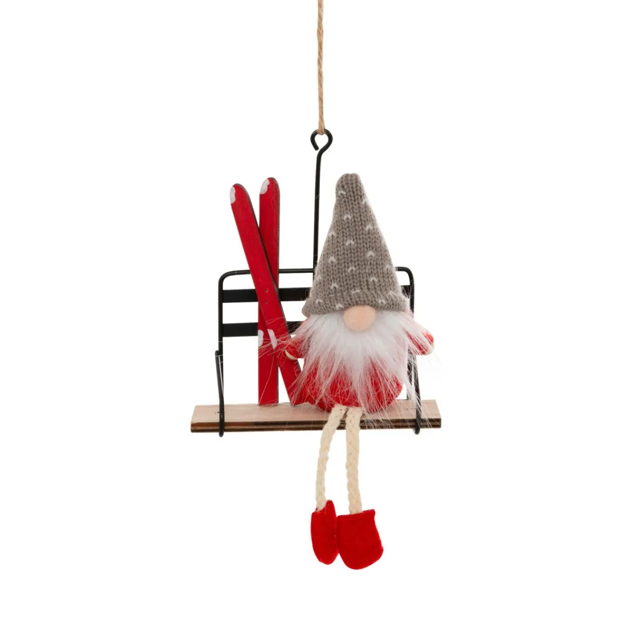 Décoration De Sapin|JJA Suspension de Noël (H19 cm) Lutin sur télésiège Rouge