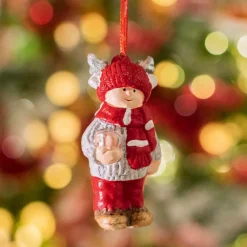 Décoration De Sapin|KAEMINGK Suspension de Noël terre cuite (H8 cm) Chérubin Rouge