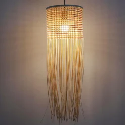 Lampe Suspension|EMINZA Suspension lumineuse à franges en bambou (H85 cm) Maoki Naturel