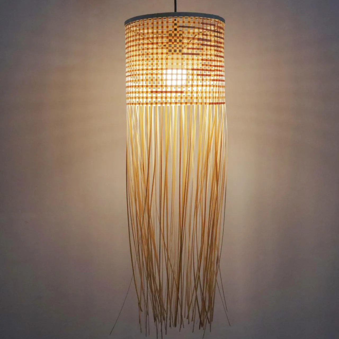 Lampe Suspension|EMINZA Suspension lumineuse à franges en bambou (H85 cm) Maoki Naturel