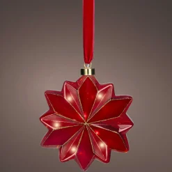 Déco Et Objet De Noël|Déco Et Objet Lumineux|KAEMINGK Suspension lumineuse à piles 15 LED (D19 cm) Fleur de Venezia Rouge