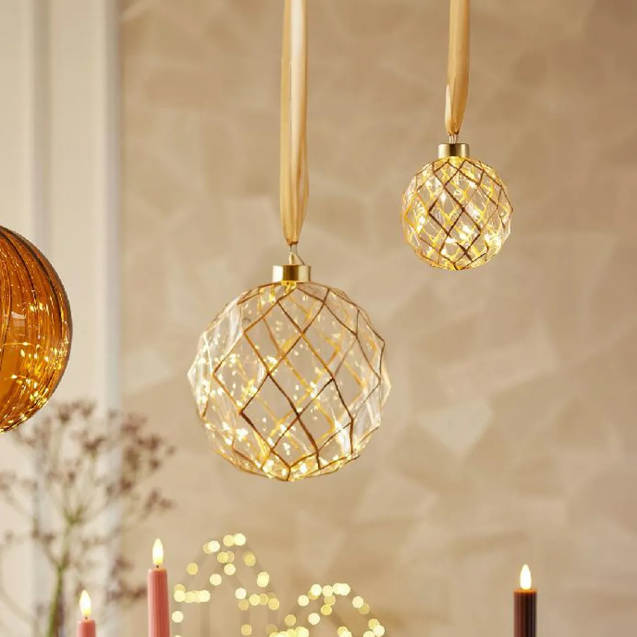 Déco Et Objet De Noël|Déco Et Objet Lumineux|KAEMINGK Suspension lumineuse à piles 40 LED (D20 cm) Vintage /blanc chaud Or