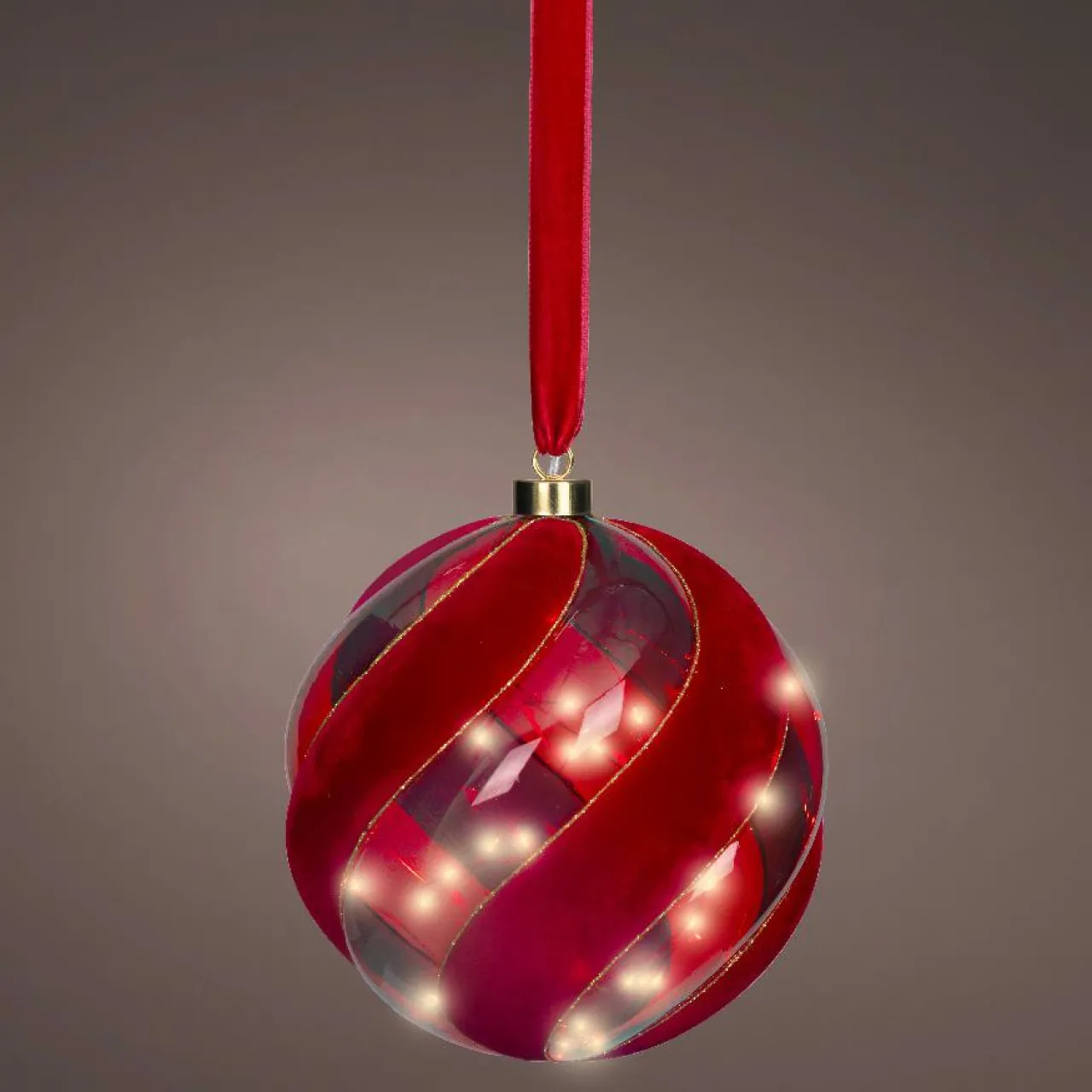 Déco Et Objet De Noël|Déco Et Objet Lumineux|KAEMINGK Suspension lumineuse à piles 40 LED (D20 cm) Boule de Venezia Rouge