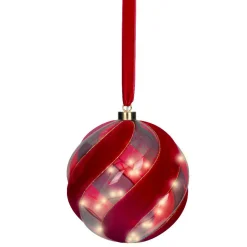 Déco Et Objet De Noël|Déco Et Objet Lumineux|KAEMINGK Suspension lumineuse à piles 40 LED (D20 cm) Boule de Venezia Rouge