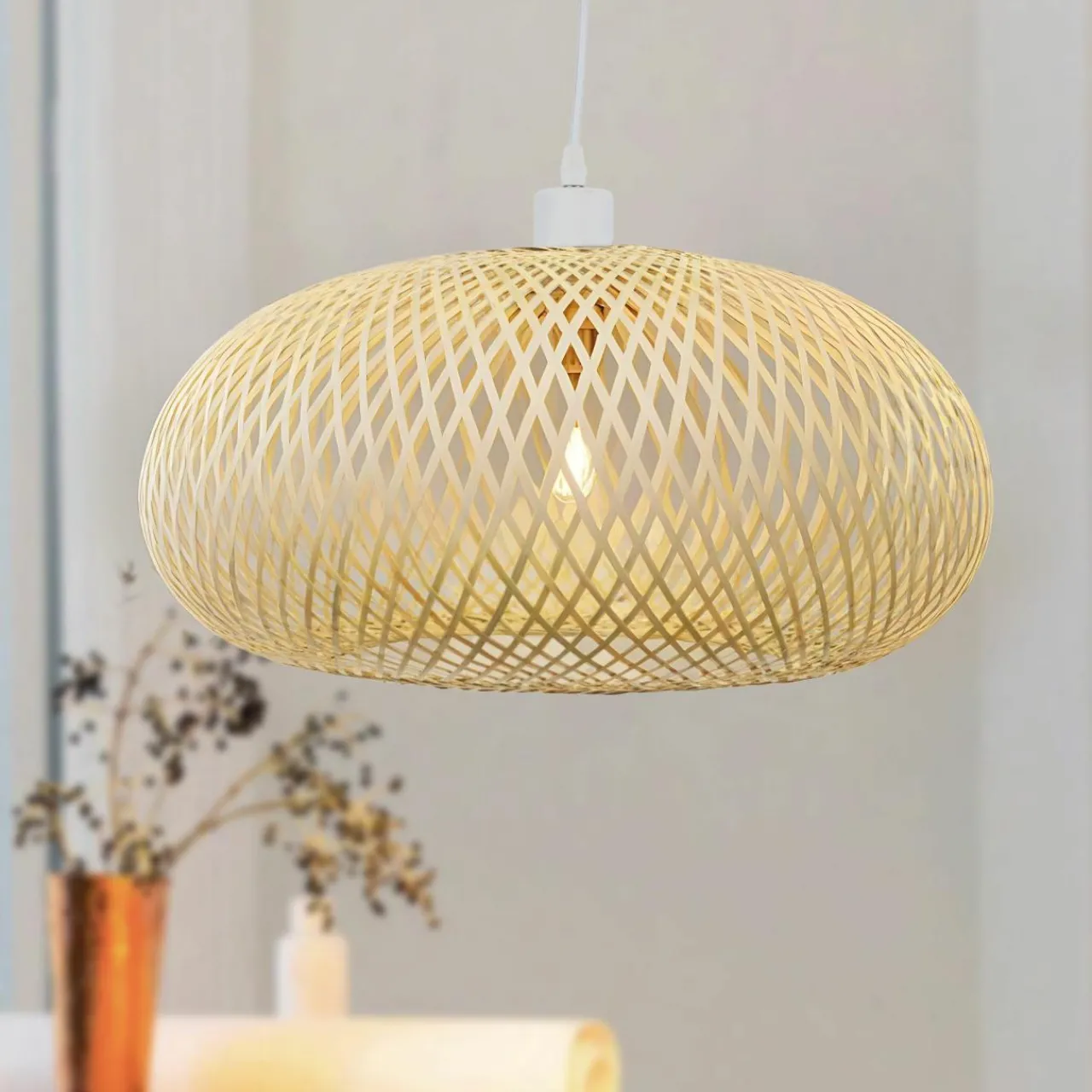Lampe Suspension|EMINZA Suspension lumineuse en bambou (D46 cm) Rotana Naturel