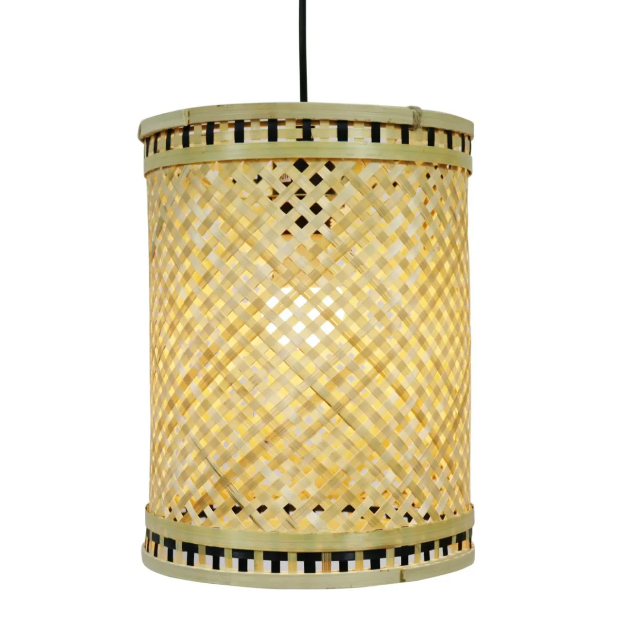 Lampe Suspension|EMINZA Suspension lumineuse en bambou (H30 cm) Estepona Noir et Naturel