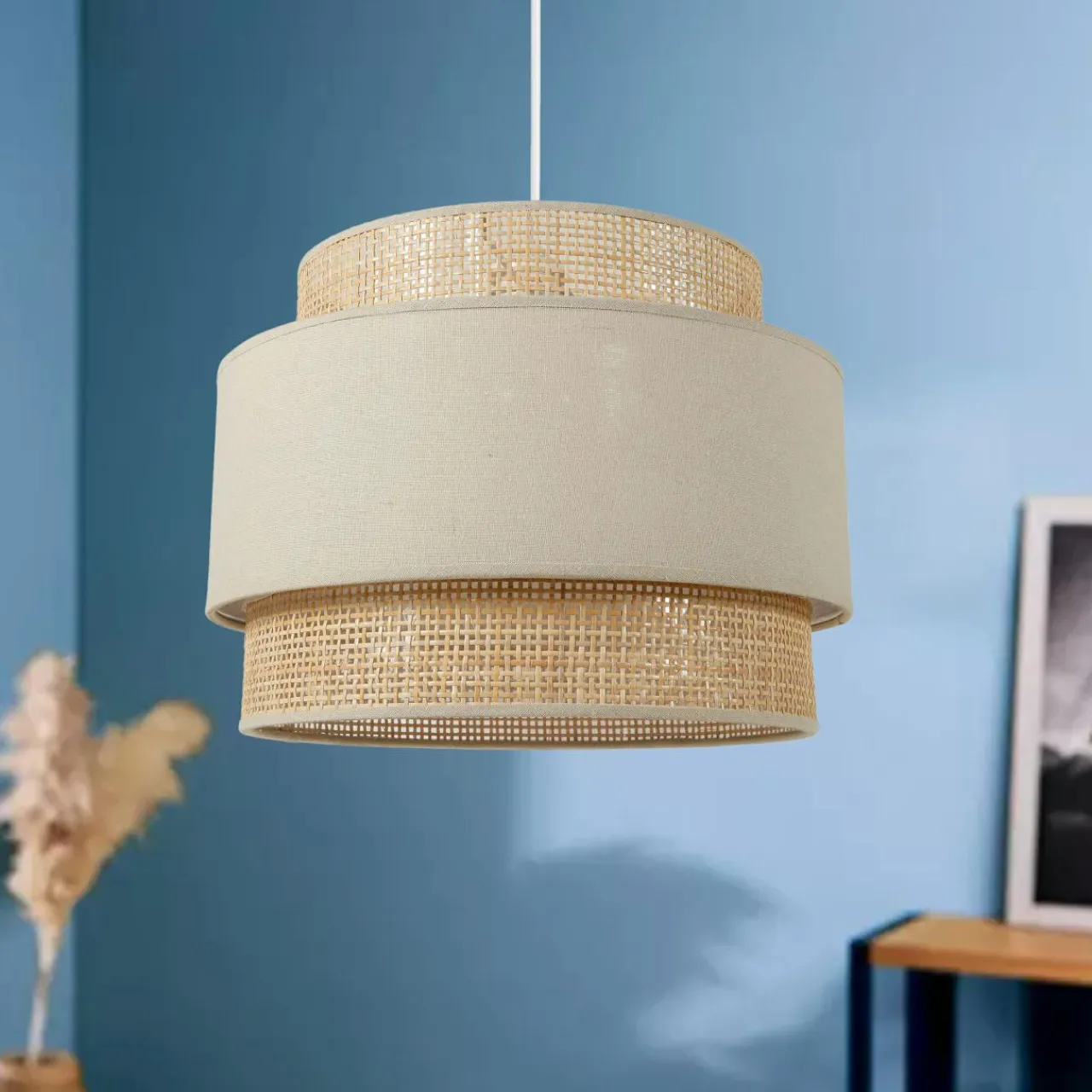Lampe Suspension|OSTARIA Suspension lumineuse en rotin (D40 cm) Solara Beige
