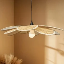 Lampe Suspension|EMINZA Suspension lumineuse pétale en tissu (D58 cm) Salamanca beige et noir Naturel