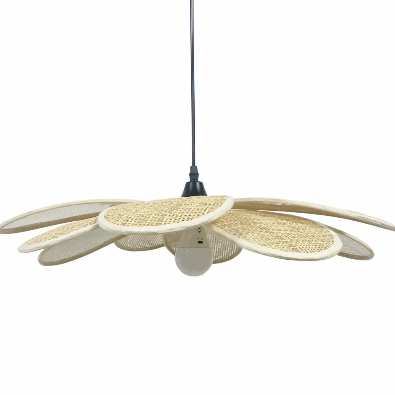 Lampe Suspension|EMINZA Suspension lumineuse pétale en tissu (D58 cm) Salamanca beige et noir Naturel