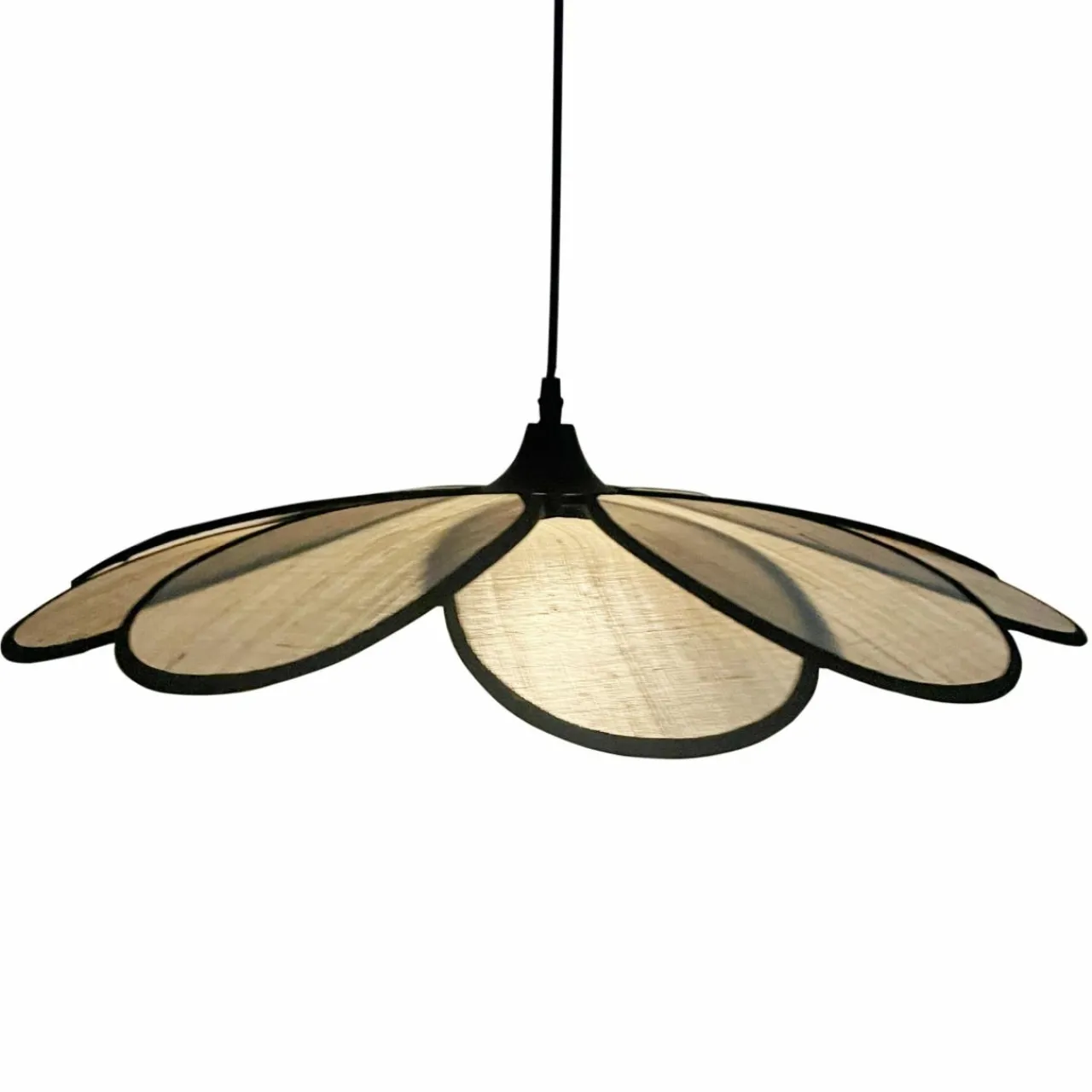 Lampe Suspension|EMINZA Suspension lumineuse pétale en rotin (D58 cm) Segovia et beige Noir