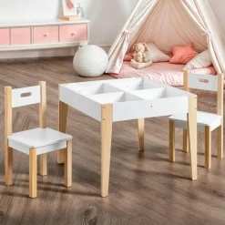 Petit Meuble Enfant|EMINZA Table et 2 chaises enfant bois tableau (H49,5 cm) Charlie Blanc