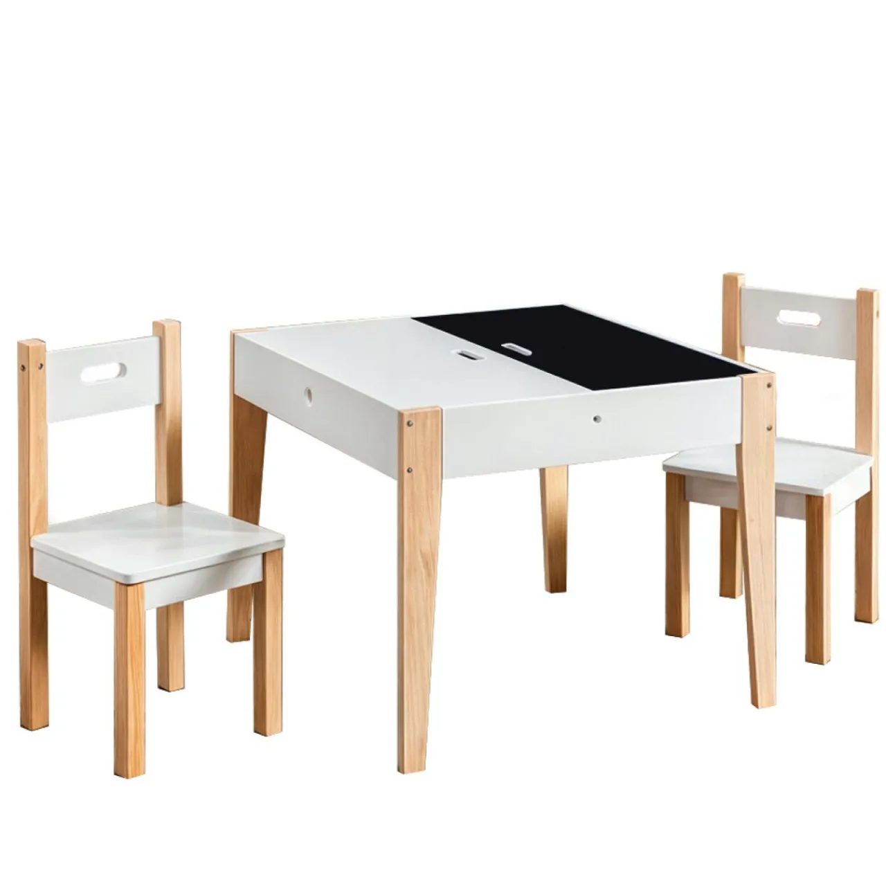 Petit Meuble Enfant|EMINZA Table et 2 chaises enfant bois tableau (H49,5 cm) Charlie Blanc