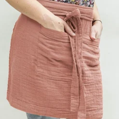 Accessoire Cuisine|EMINZA Tablier avec poches gaze de coton Gaïa Rose Pêche