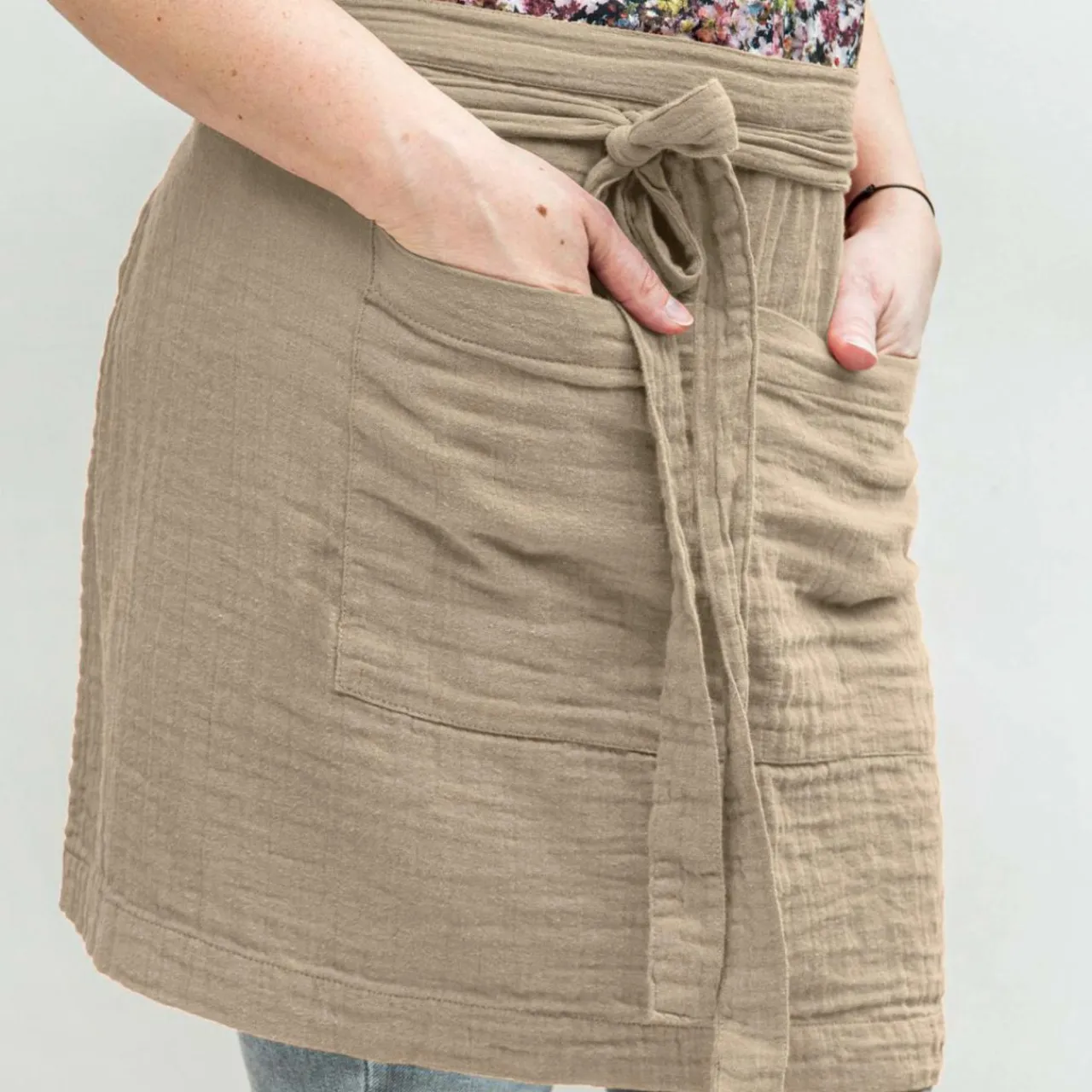 Accessoire Cuisine|EMINZA Tablier avec poches gaze de coton Gaïa Ficelle