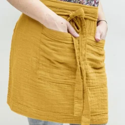 Accessoire Cuisine|EMINZA Tablier avec poches gaze de coton Gaïa Jaune safran