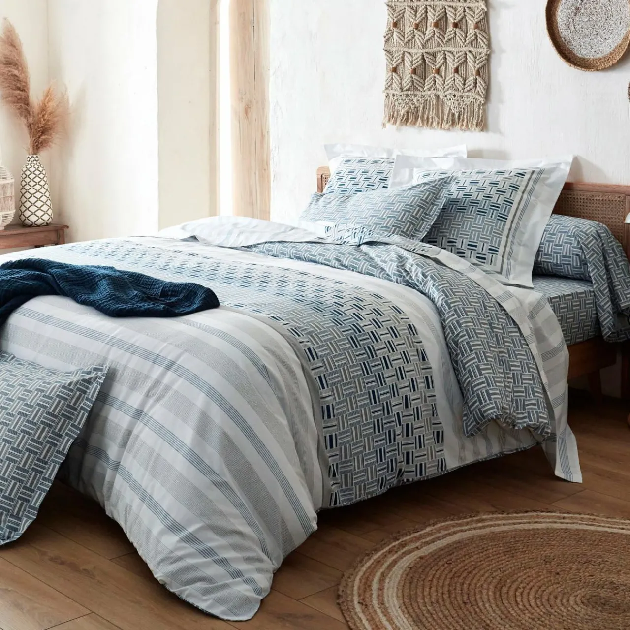 Taie D'Oreiller, Traversin|TRADILINGE Taie de traversin coton (L200 cm)Diego e Bleu