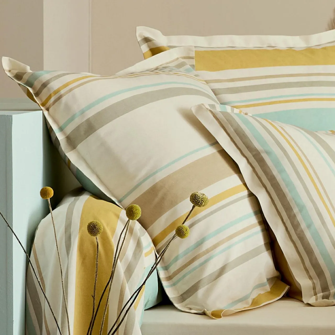 Taie D'Oreiller, Traversin|TRADI LINGE Taie de traversin coton lavé (200 cm) Hugo Jaune moutarde