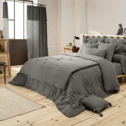 Taie D'Oreiller, Traversin|EMINZA Taie de traversin gaze de coton (L185 cm) Gaïa Gris granit Gris foncé