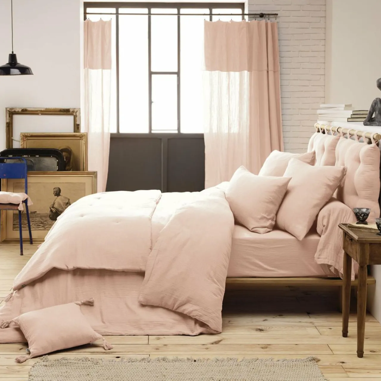 Taie D'Oreiller, Traversin|EMINZA Taie de traversin gaze de coton (L185 cm) Gaïa Rose poudré