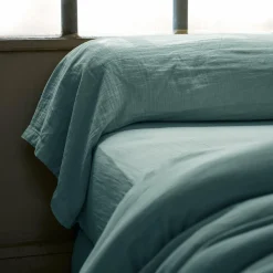 Taie D'Oreiller, Traversin|EMINZA Taie de traversin gaze de coton (L185 cm) Gaïa Bleu canard