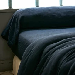 Taie D'Oreiller, Traversin|EMINZA Taie de traversin gaze de coton (L185 cm) Gaïa Bleu nuit