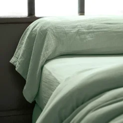 Taie D'Oreiller, Traversin|EMINZA Taie de traversin gaze de coton (L185 cm) Gaïa Vert Eucalyptus