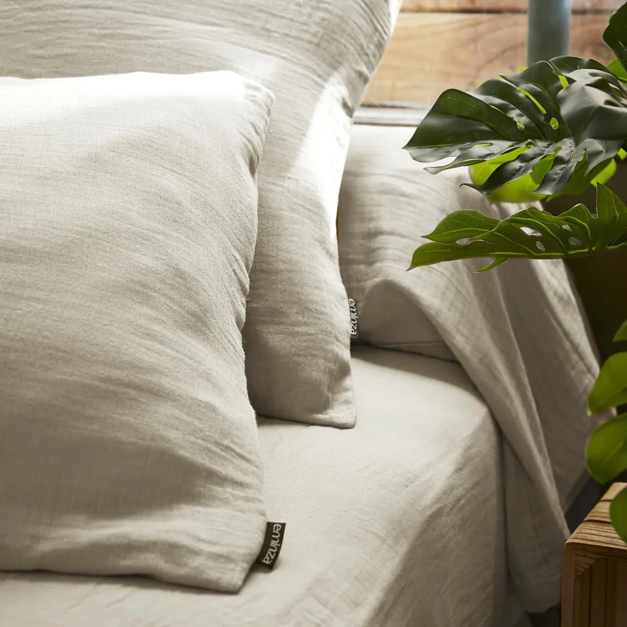 Taie D'Oreiller, Traversin|EMINZA Taie de traversin gaze de coton (L185 cm) Gaïa pampa Beige