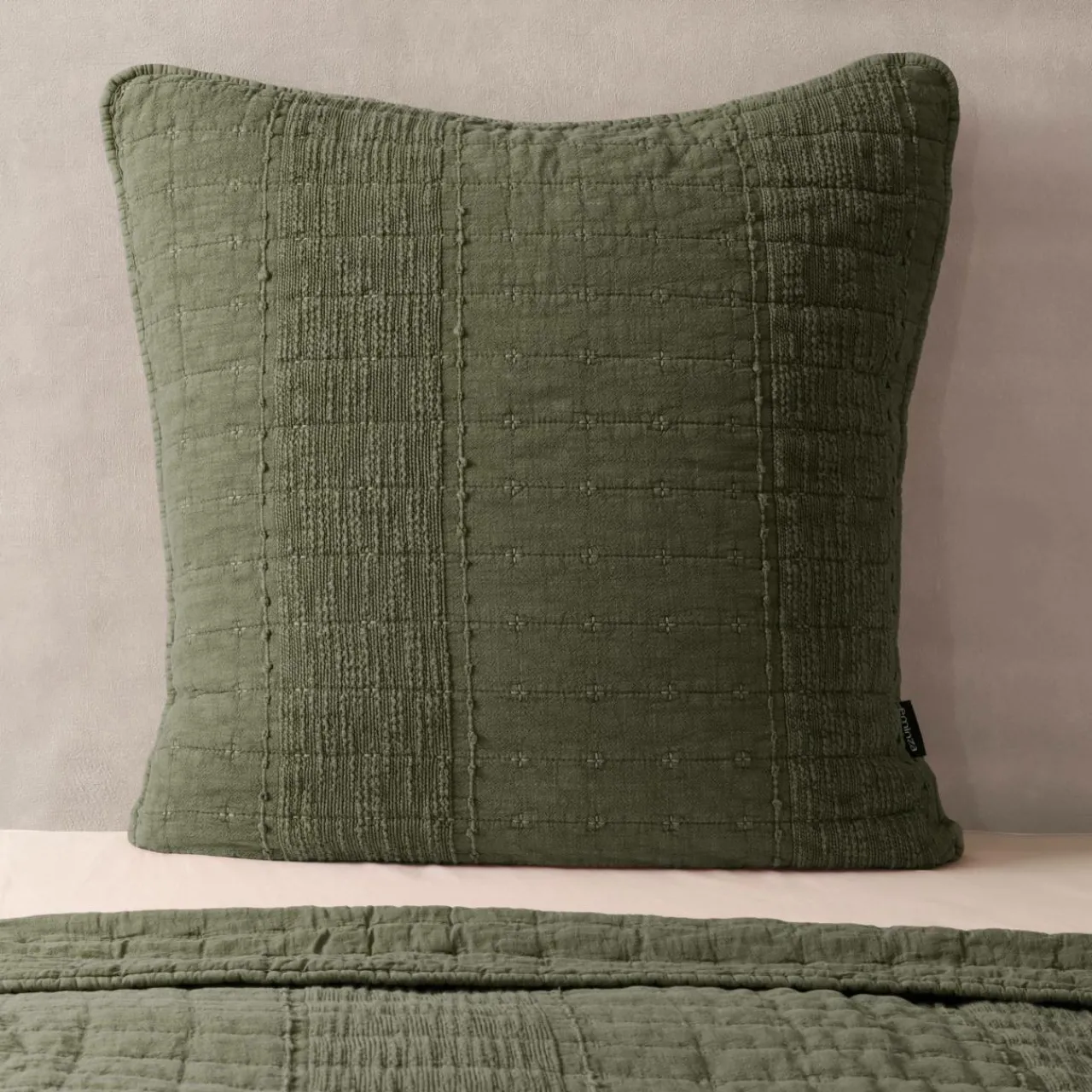 Taie D'Oreiller, Traversin|EMINZA Taie d'oreiller carrée coton (60 x 60 cm) Lena Vert romarin